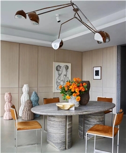 Stone Dining Table Titanium Silver Travertine Cafe Furniture