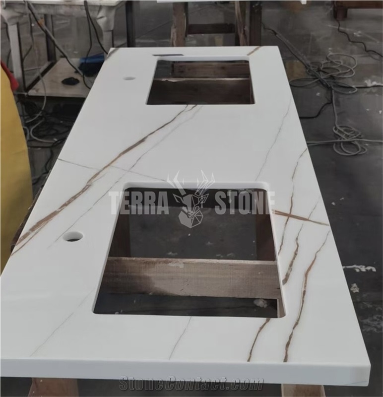 Nano Crystallized Glass Stone Double Sink Vanity Tops