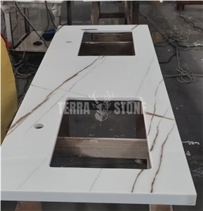 Nano Crystallized Glass Stone Double Sink Vanity Tops