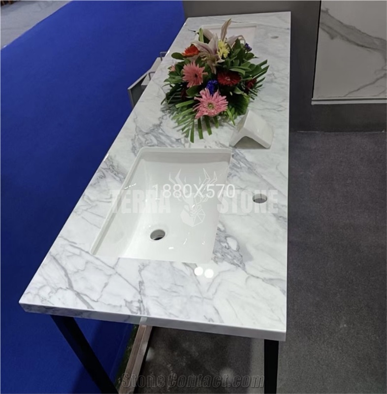 Nano Crystallized Glass Stone Double Sink Vanity Tops