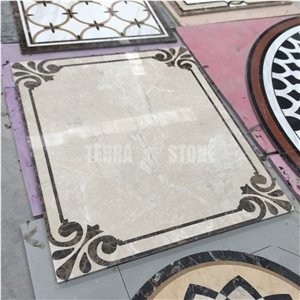 Beige Stone Floor Carpet Tile Waterjet Marble Medallion Beige Stone Floor Carpet Tile Waterjet Marble Medallion
