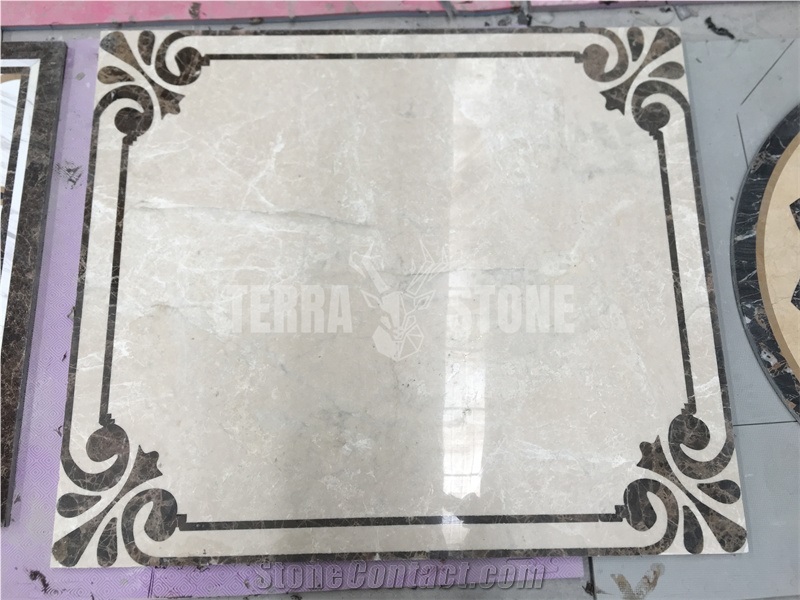 Beige Stone Floor Carpet Tile Waterjet Marble Medallion