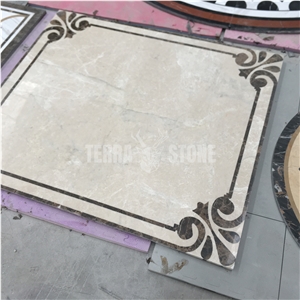 Beige Stone Floor Carpet Tile Waterjet Marble Medallion