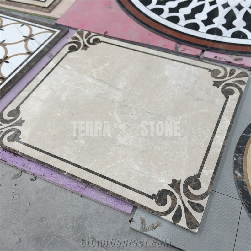 Beige Stone Floor Carpet Tile Waterjet Marble Medallion