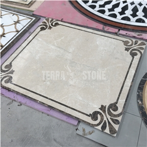 Beige Stone Floor Carpet Tile Waterjet Marble Medallion
