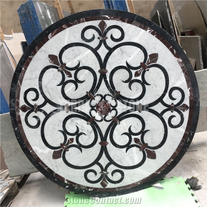 Nero Black And Carrara White Marble Round Medallion