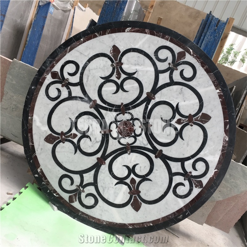 Nero Black And Carrara White Marble Round Medallion