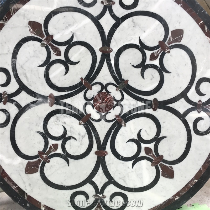 Nero Black And Carrara White Marble Round Medallion