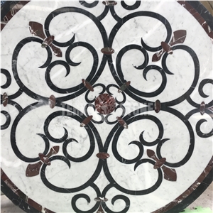 Nero Black And Carrara White Marble Round Medallion