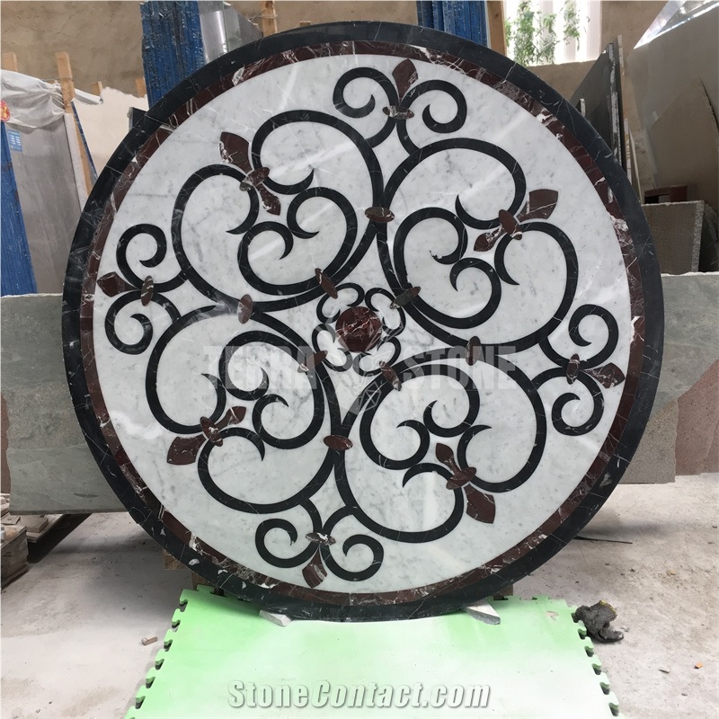Nero Black And Carrara White Marble Round Medallion