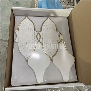 Waterjet Marble Mosaic Thassos Brass Inlay Lantern Tile