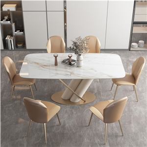 Beautiful Catta Gold Sintered Stone Dining Table BS-JJ-178 Beautiful Catta Gold Sintered Stone Dining Table BS-JJ-178