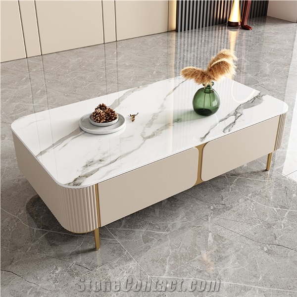 Polished Fish Maw White Sintered Stone Furniture BS-JJ-8862