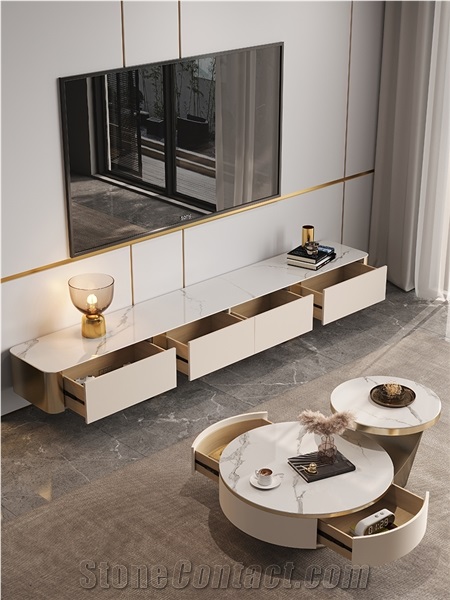 Polished Fish Maw White Sintered Stone Table Top BS-JJ-698