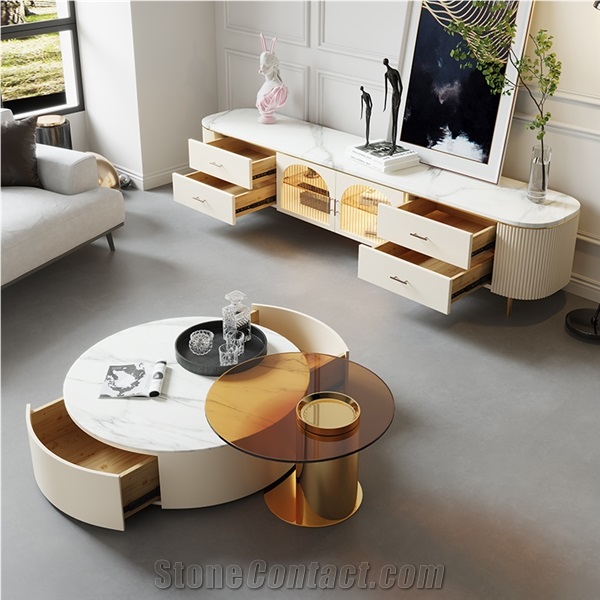 Polished Fish Maw White Sintered Stone Table Top BS-JJ-819
