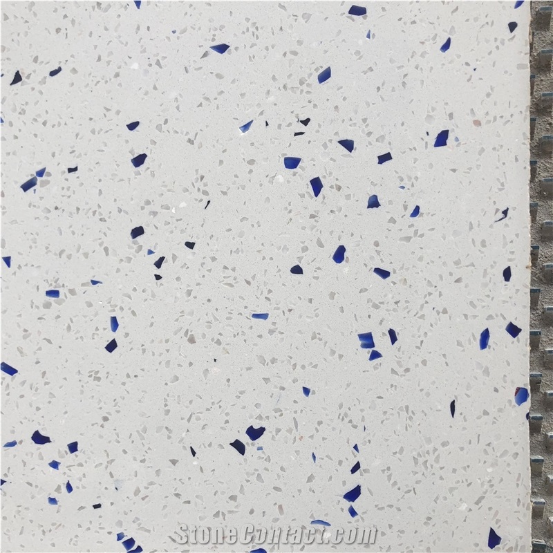 Diamond Blue Terrazzo White Terrazzo With Blue& White Chips
