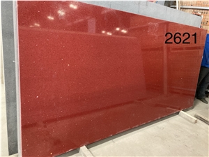 Red Galaxy Quartz Slab & Tile With Glass Engineered Stone Red Galaxy Quartz Slab & Tile With Glass Engineered Stone