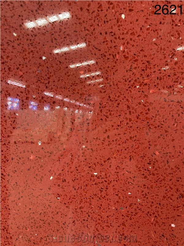 Red Galaxy Quartz Slab & Tile With Glass Engineered Stone