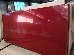 Red Galaxy Quartz Slab & Tile With Glass Engineered Stone