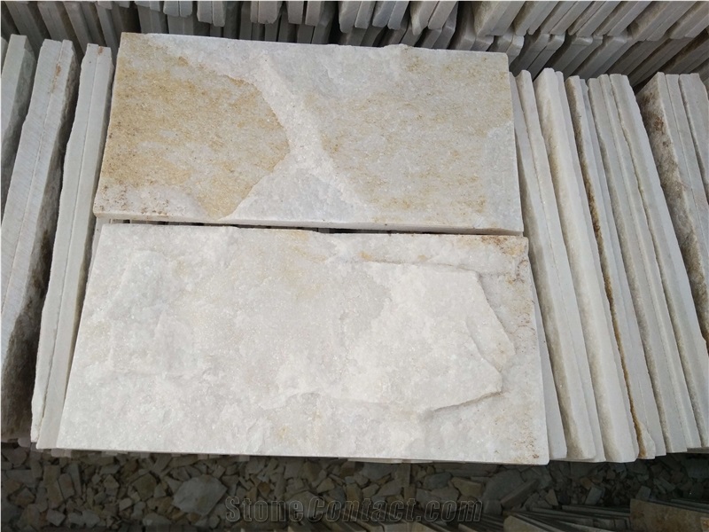 China Golden White Quartzite Split Face Wall Tile