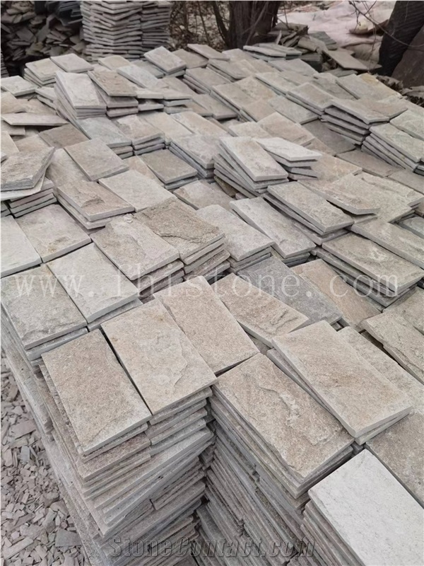 China Golden White Quartzite Split Face Wall Tile