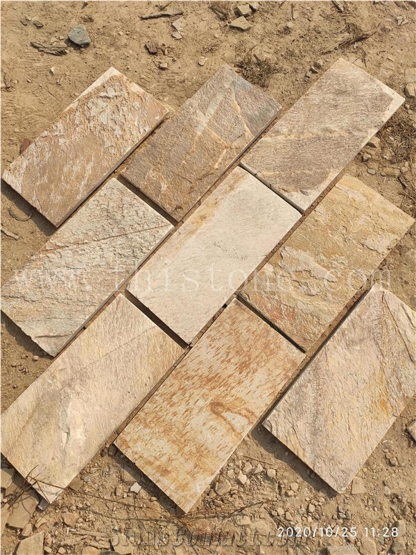China Golden White Quartzite Split Face Wall Tile