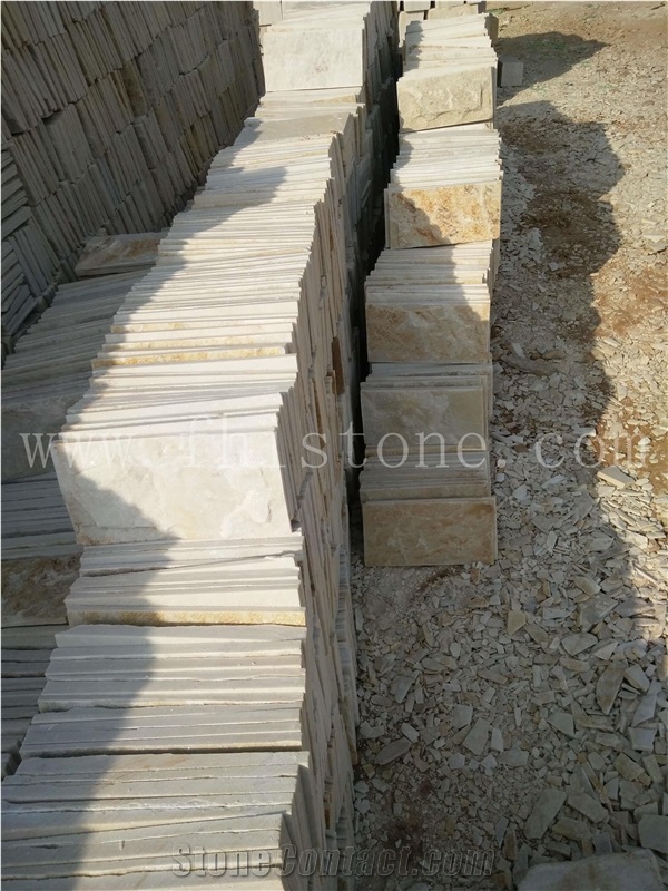 China Golden White Quartzite Split Face Wall Tile