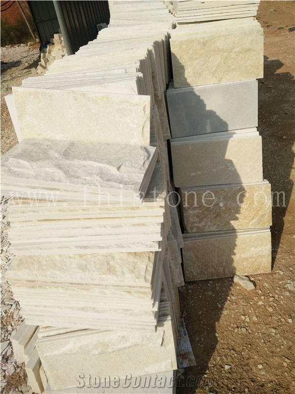 China Golden White Quartzite Split Face Wall Tile