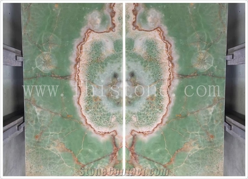 Green Onyx Light Transmitting Transparent Slab Bookmatch