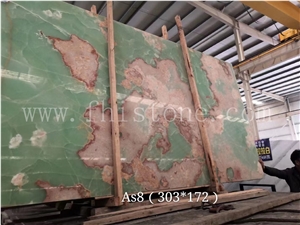 Green Onyx Light Transmitting Transparent Slab Bookmatch