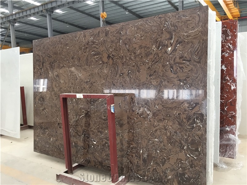 Mocha Brown Artificial Marble Slabs Good Price Tiles