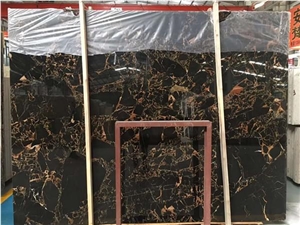 China Black Portoro Golden Marble Slab Wall Tiles