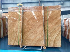 Wood Grain Yellow Polished Marble Slab Floor Tile