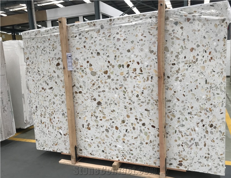 China White Inorganic Terrazzo Stone Flooring Tile Polish