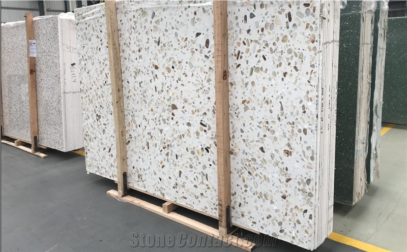 China White Inorganic Terrazzo Stone Flooring Tile Polish