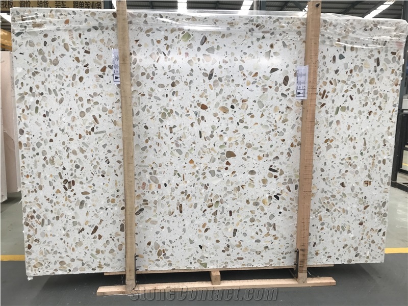 China White Inorganic Terrazzo Stone Flooring Tile Polish