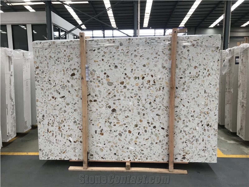 China White Inorganic Terrazzo Stone Flooring Tile Polish