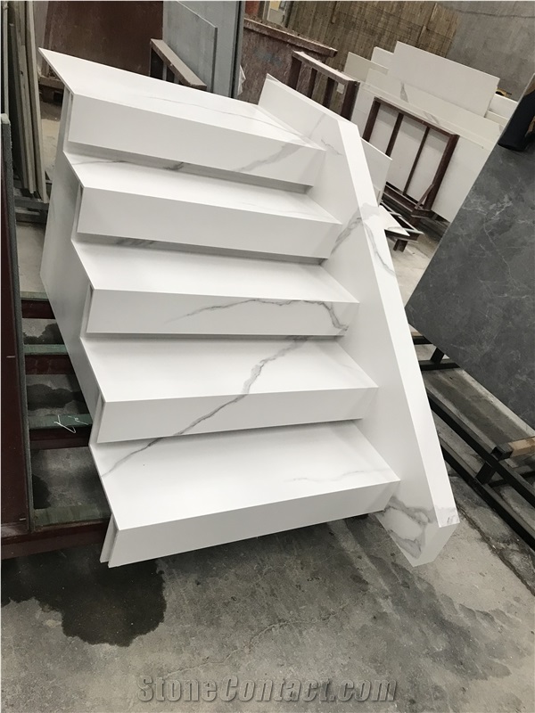 China White Sintered Stone Staircase Step Polish