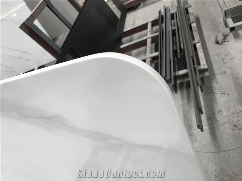 China White Sintered Stone Table Top Round Edge