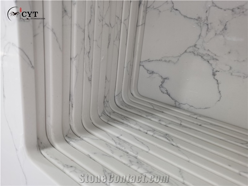 White Pattern Artificial Marble Bathroom Vanity Countertops