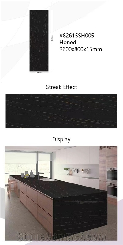 High End Elegant Black Honed Sintered Stone Slabs Artificial