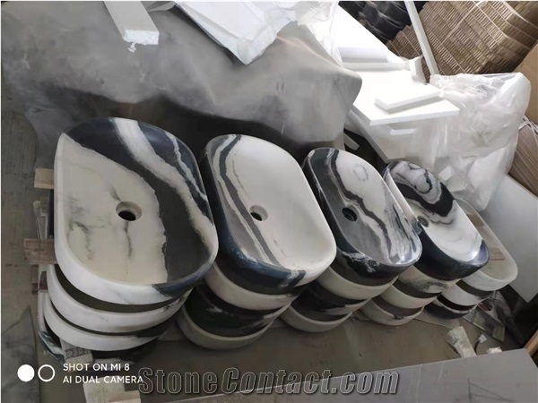 Popular Wash Basins China Panda White Black Marble