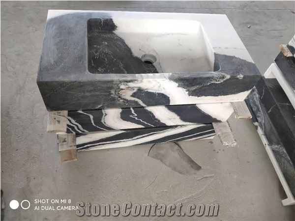 Popular Wash Basins China Panda White Black Marble