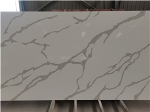 Calacatta Quartz White Slab Kitchen Engineered Artificial