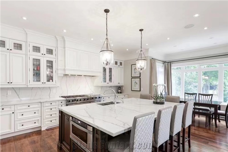 Calacatta Quartz White Slab Kitchen Engineered Artificial