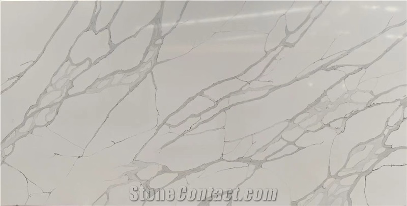 Calacatta Quartz White Slab Kitchen Engineered Artificial