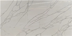 Calacatta Quartz White Slab Kitchen Engineered Artificial