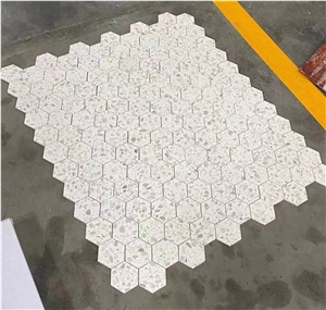 Classic Terrazzo Mosaic White Waterjet Tile Black Grey