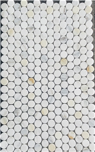 Calacatta Gold Mosaic Penny Round Arrow Kitchen