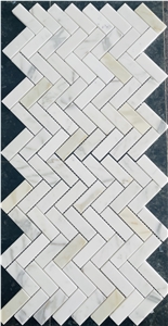 Calacatta Gold Mosaic Penny Round Arrow Kitchen